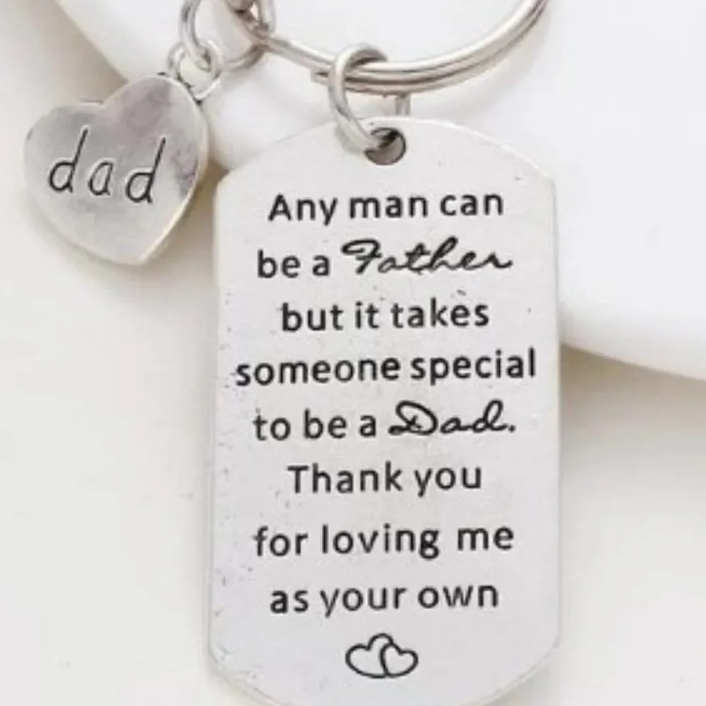 SILVER STAINLESS STEEL ADORING FATHER SLOGAN KEYCHAIN